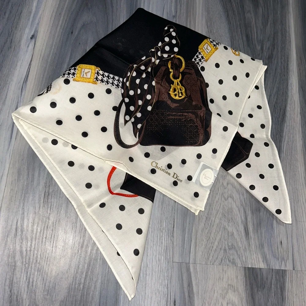 Christian Dior Vintage 90s Cannage Bag Polka Dot Handkerchief Scarf